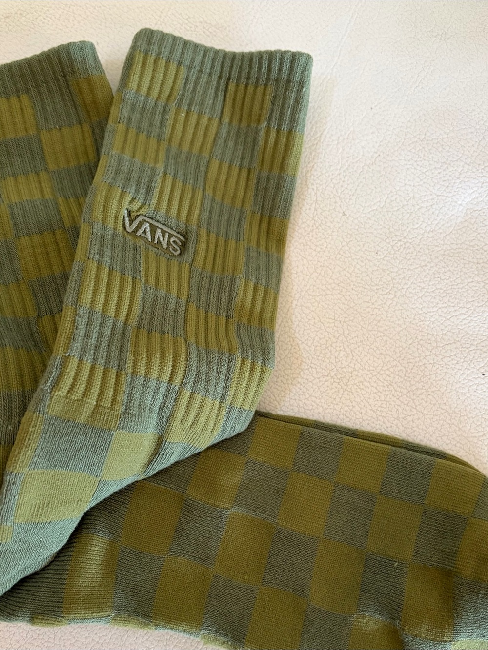Vans Checkerboard Crew Socks - Olive & Light Olive